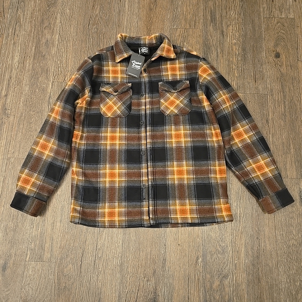 Original Deluxe Supply Apparel Collection Brown Black Fleece Jacket  Size Small